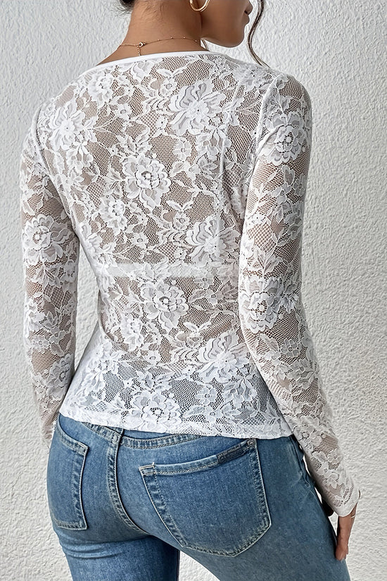 Scalloped Lace Long Sleeve Top