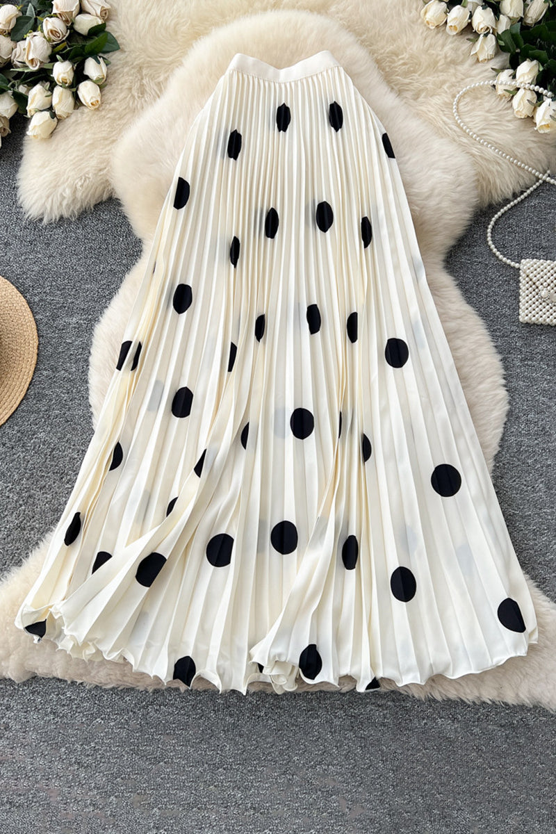 Polka Dot Pleated Midi Skirt