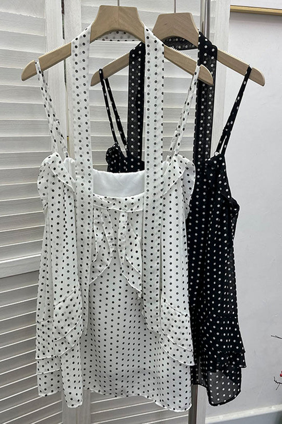 Polka Dot Layered Tank with Scarf Accent