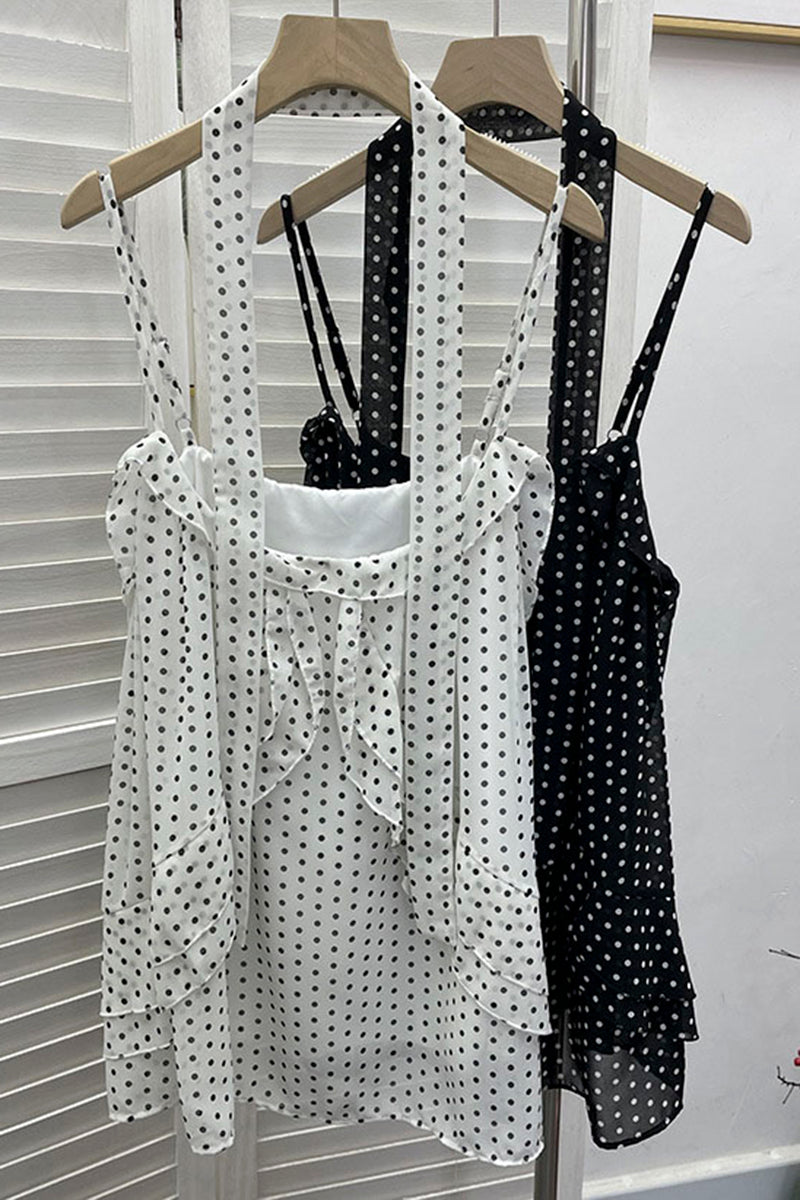 Polka Dot Layered Tank with Scarf Accent