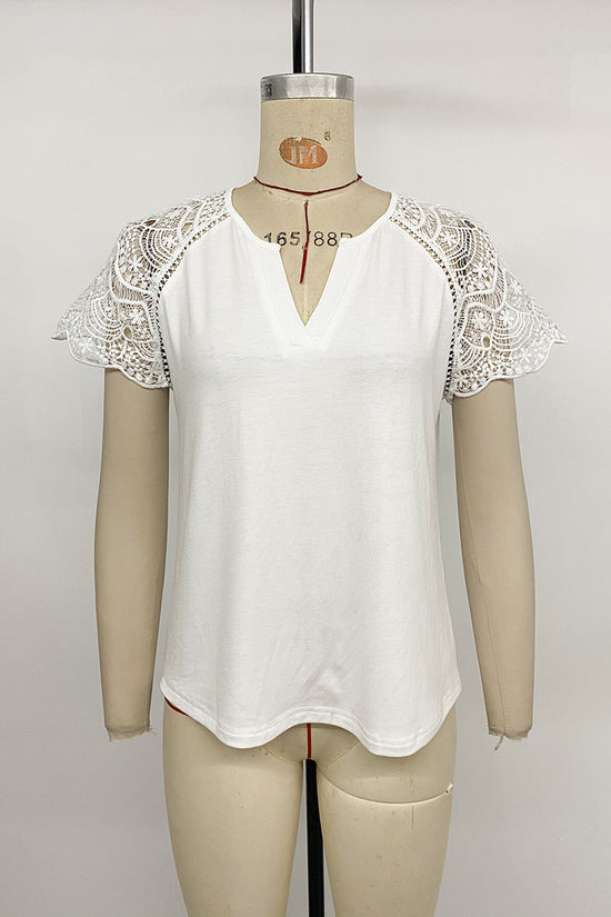 Lace Accent V-Neck Tee