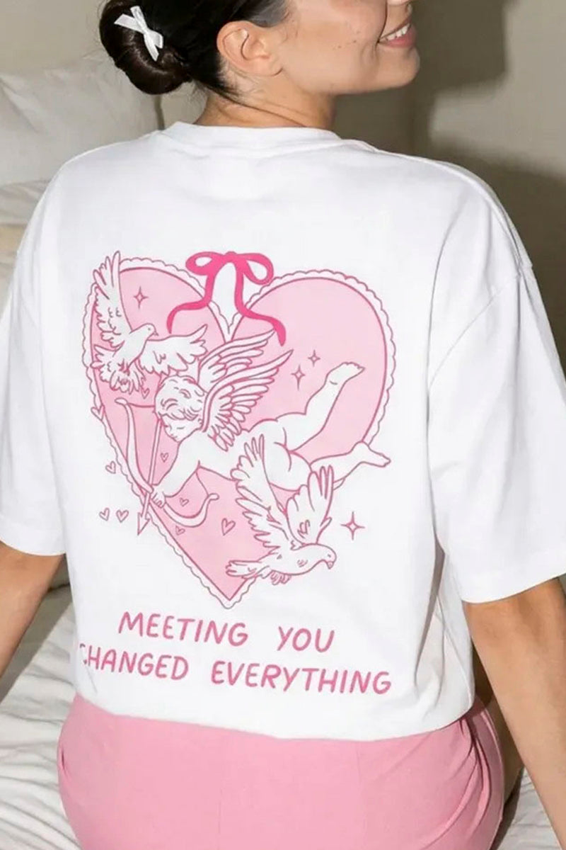 Heart Graphic Angel Print T-Shirt