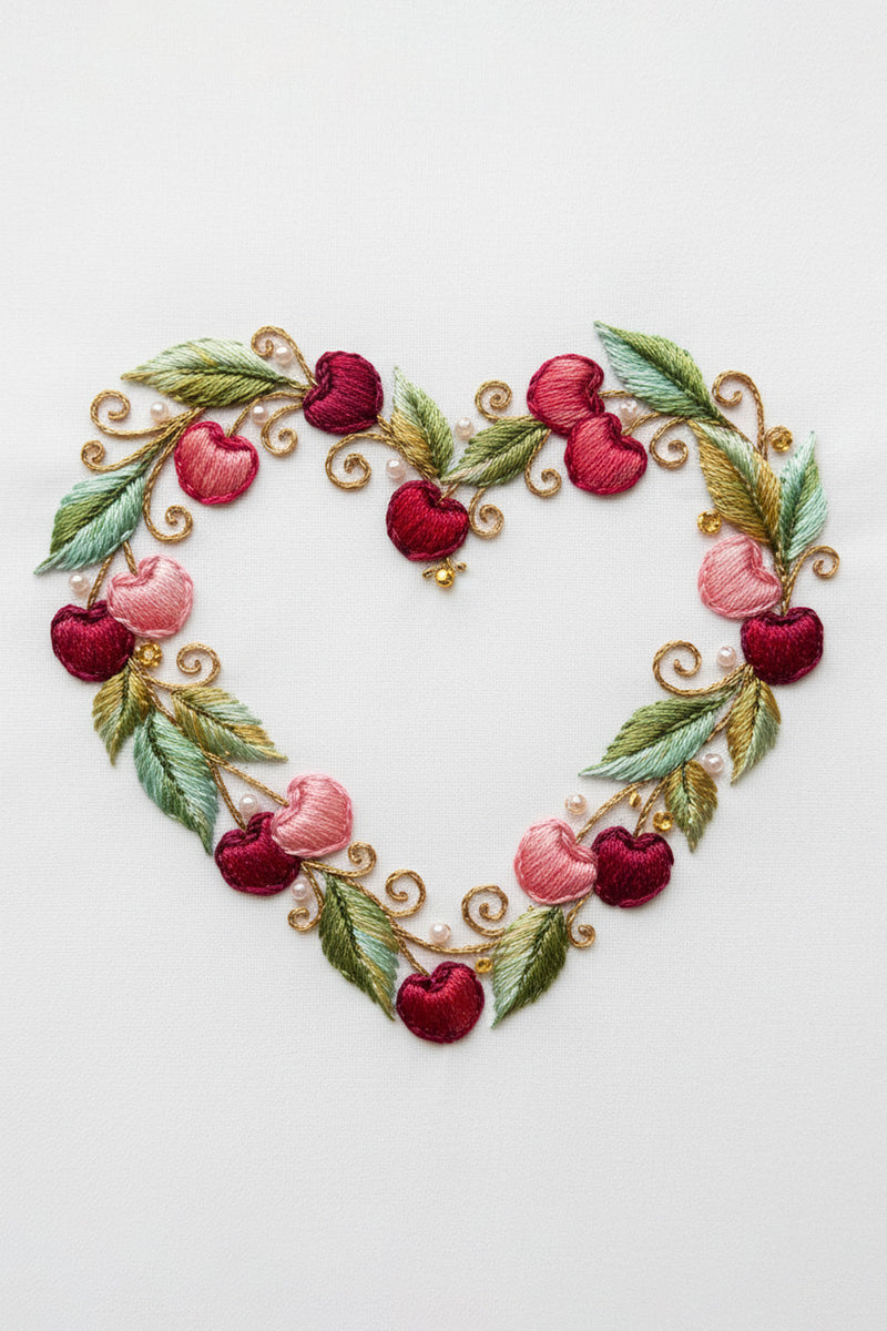 Heart of Cherries Embroidered T-Shirt