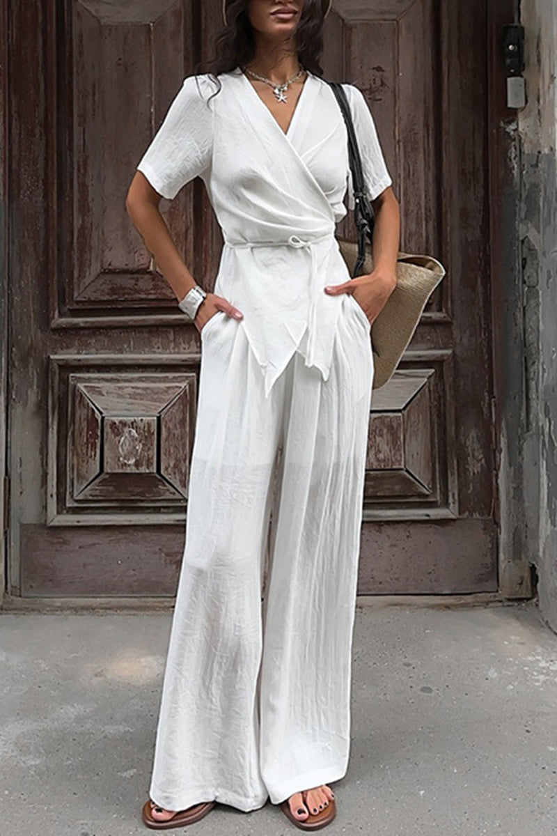 Elegant Wrap Top and Wide-Leg Pant Set