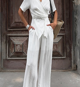 Elegant Wrap Top and Wide-Leg Pant Set