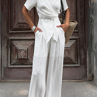 Elegant Wrap Top and Wide-Leg Pant Set