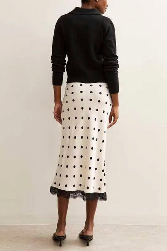 Polka Dot Midi Skirt with Lace Hem