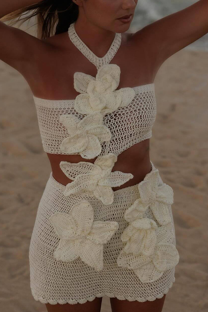 Floral Crochet Sleeveless Casual Dress