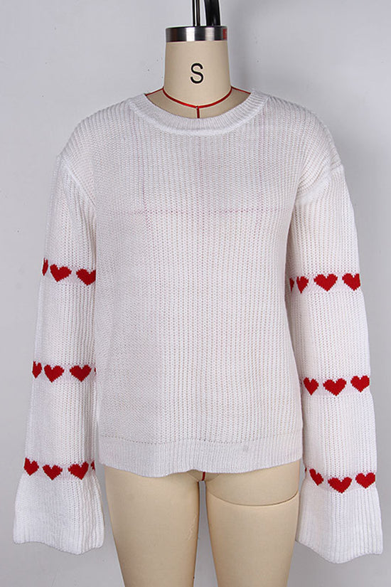 Heart Pattern Flare Sleeve Sweater