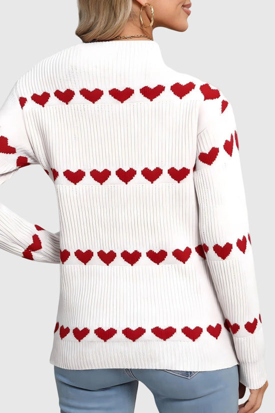 Heart Patterned Crewneck Sweater