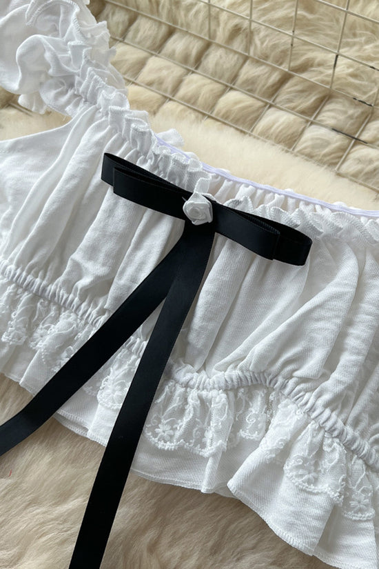 Ruffled Off-Shoulder Lace-Up Skirt Set