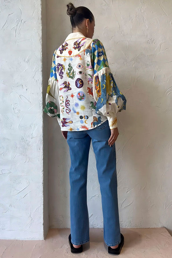 Playful Print Balloon Sleeve Blouse