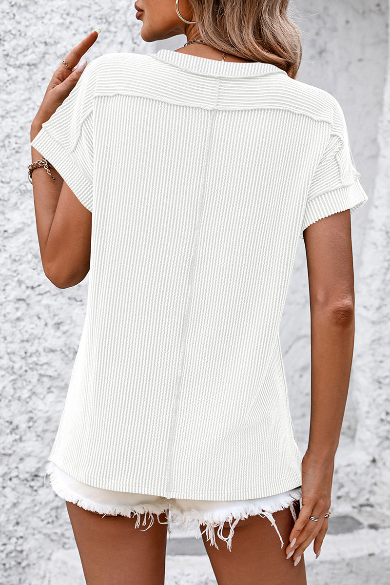 Casual Short Sleeve Ribbed T-Shirt