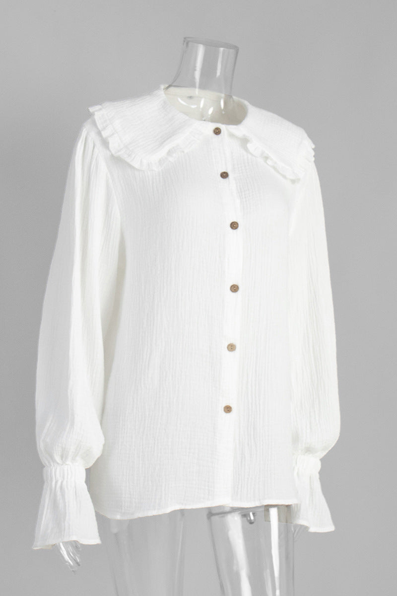 Ruffled Collar Button-Up Blouse
