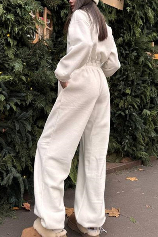Cozy Zip-Up Jumpsuit with Elastic Waist