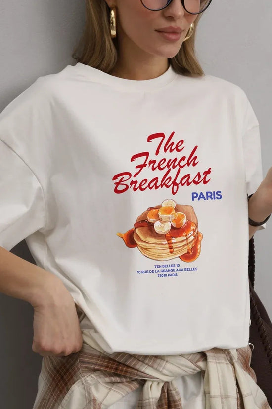 Graphic T-Shirt with Breakfast Print