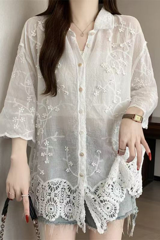 Floral Detail Button-Up Blouse