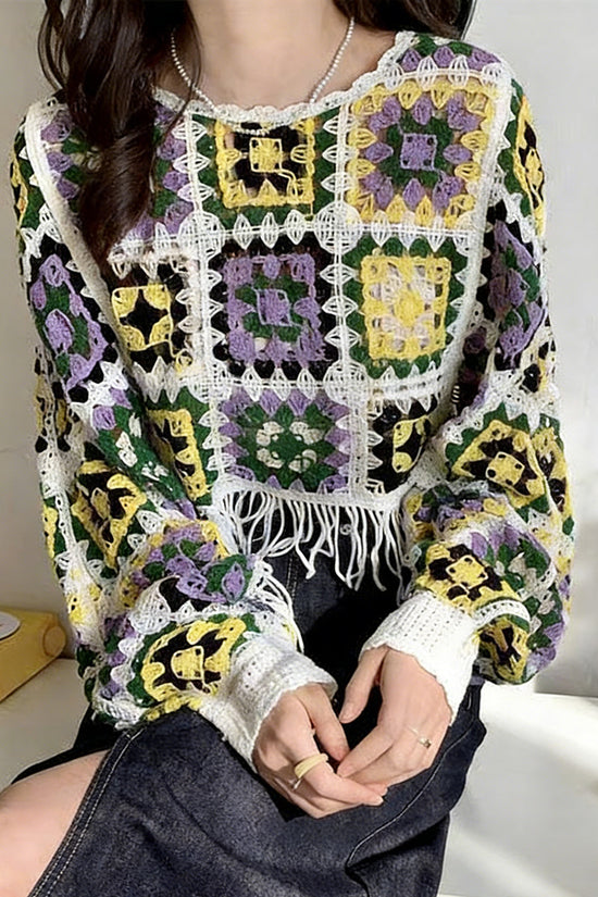 Elegant Crochet Fringe Knit Top