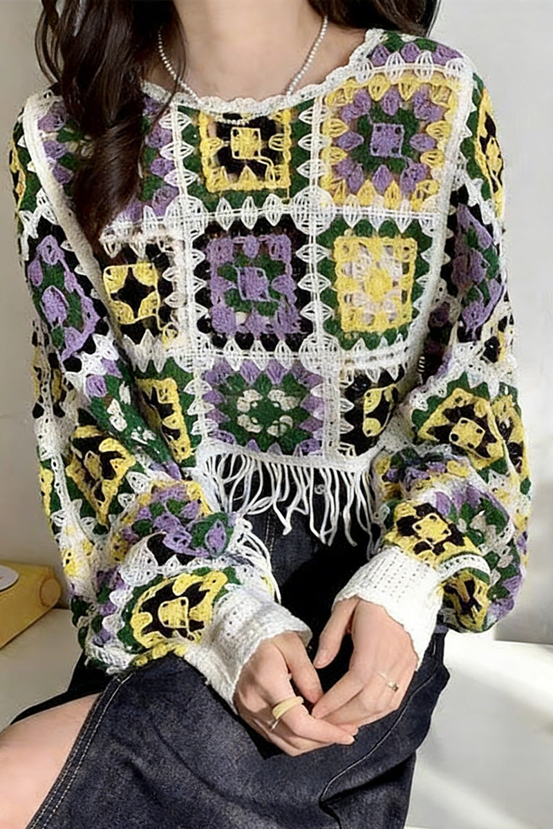 Elegant Crochet Fringe Knit Top