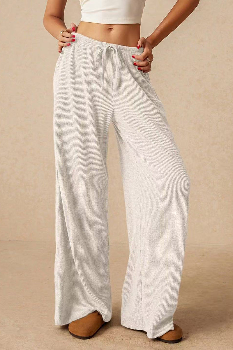 Comfy Ribbed Drawstring Casual Pants