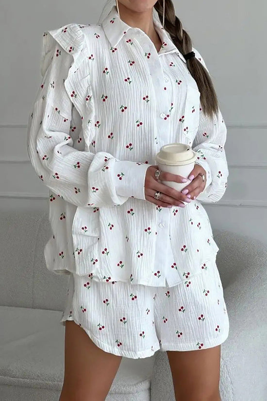 Cherry Print Button-Up Pajama Set