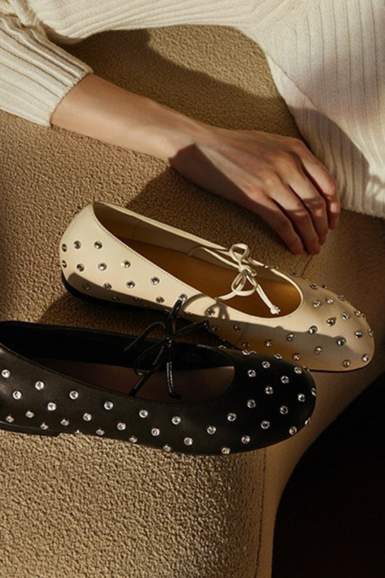 Studded Bow Tie Ballet Flats