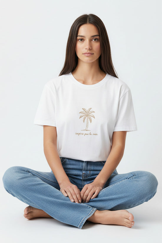 Palm Serenity Embroidered T-Shirt