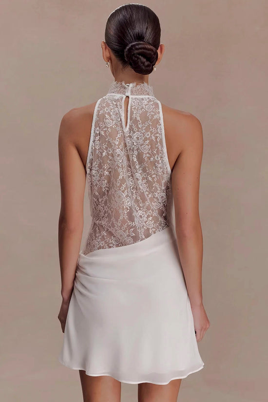 Sleeveless Mesh Panel Halter Dress