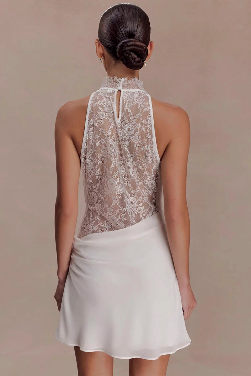 Sleeveless Mesh Panel Halter Dress