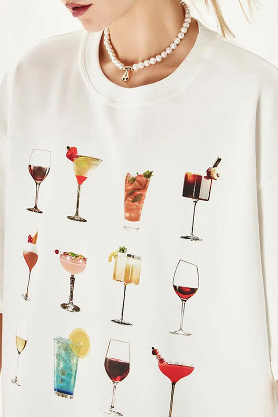 Cocktail Print Oversized Graphic T-Shirt