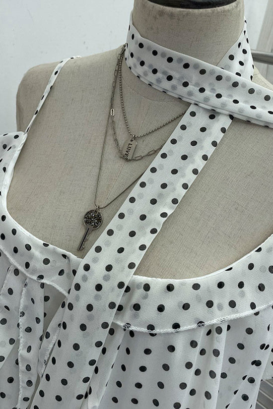 Polka Dot Layered Tank with Scarf Accent