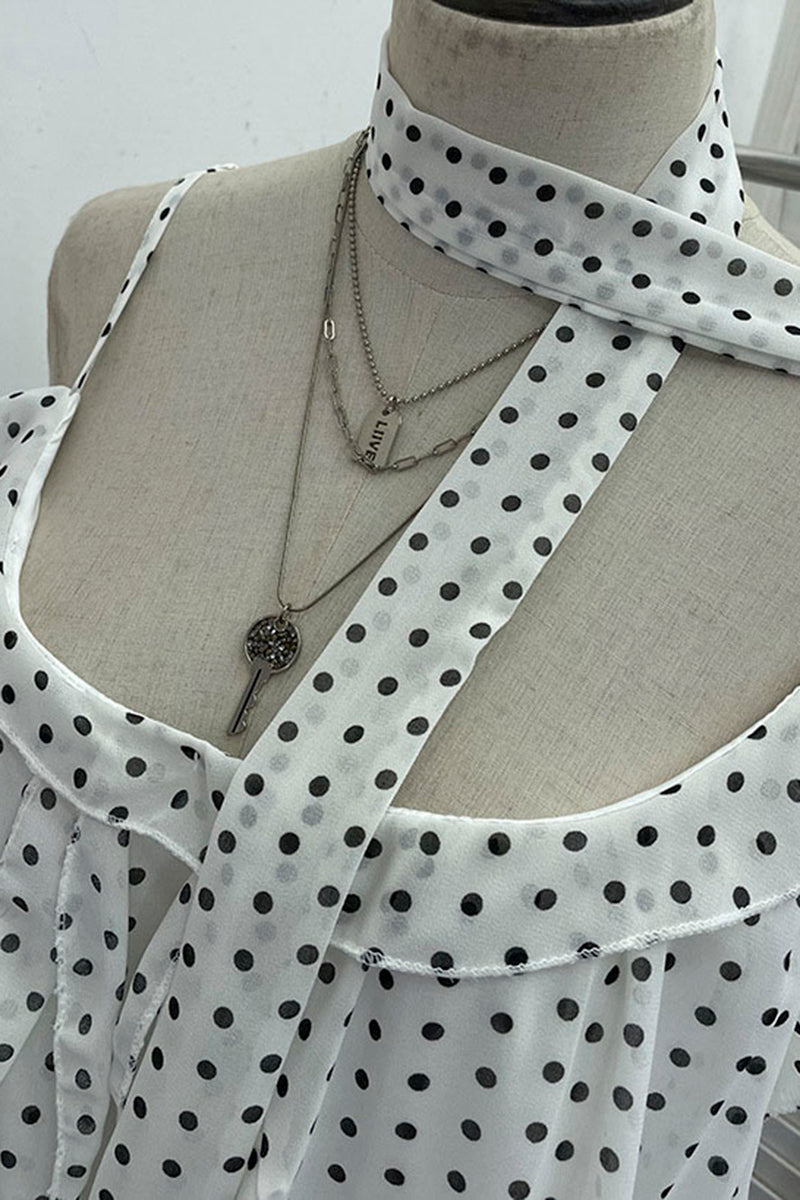 Polka Dot Layered Tank with Scarf Accent