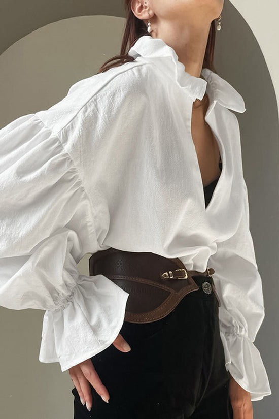 Elegant V-Neck Puff Sleeve Blouse