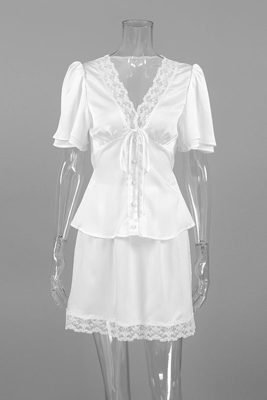 Elegant Lace Trim Skirt Set