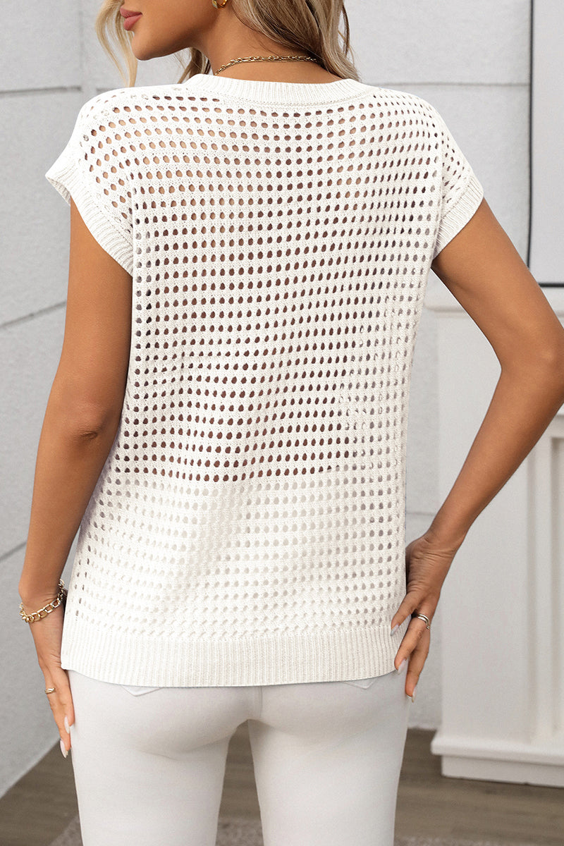 Sleeveless Open-Knit Sweater Vest