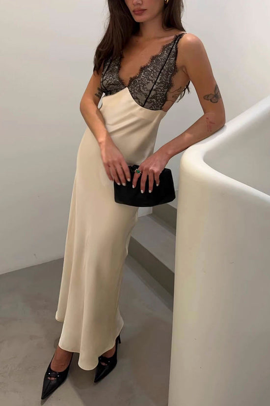 Lace Trim Sleeveless Casual Maxi Dress