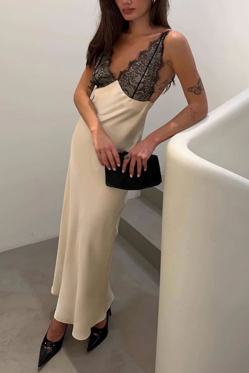 Lace Trim Sleeveless Casual Maxi Dress