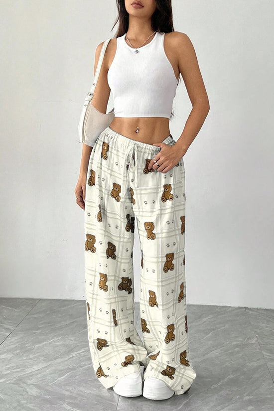 Teddy Bear Print Casual Pants