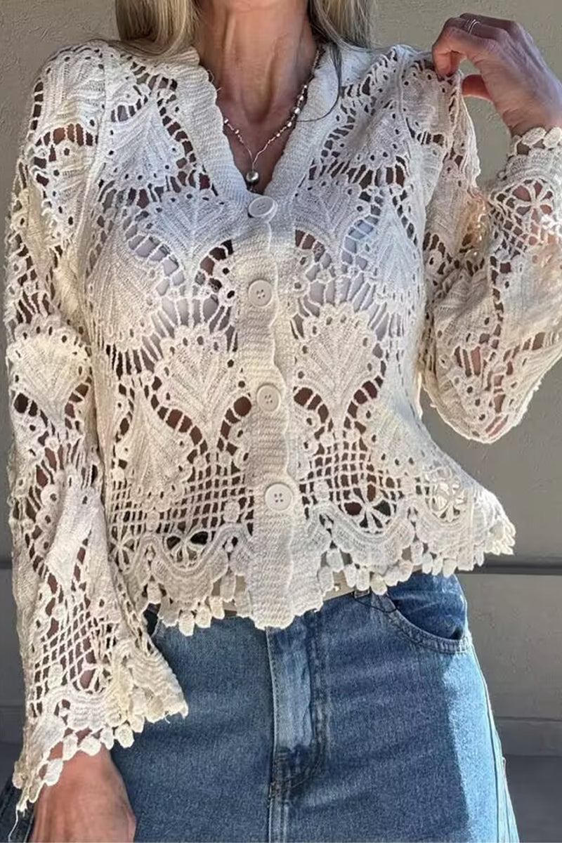 Elegant Lace Button-Up Cardigan