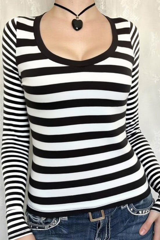 Striped Long Sleeve Scoop Neck Top