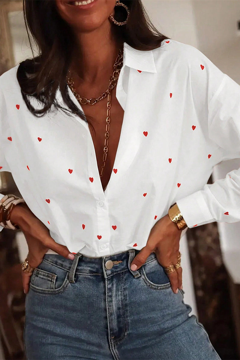 Heart Patterned Long Sleeve Blouse