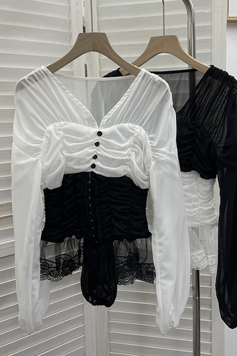 Ruched Button-Front Blouse