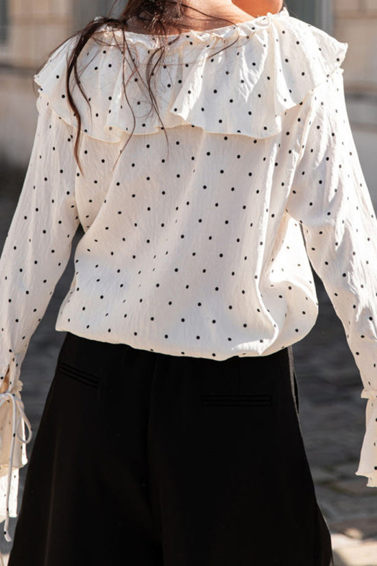 Ruffle Tie-Neck Polka Dot Blouse