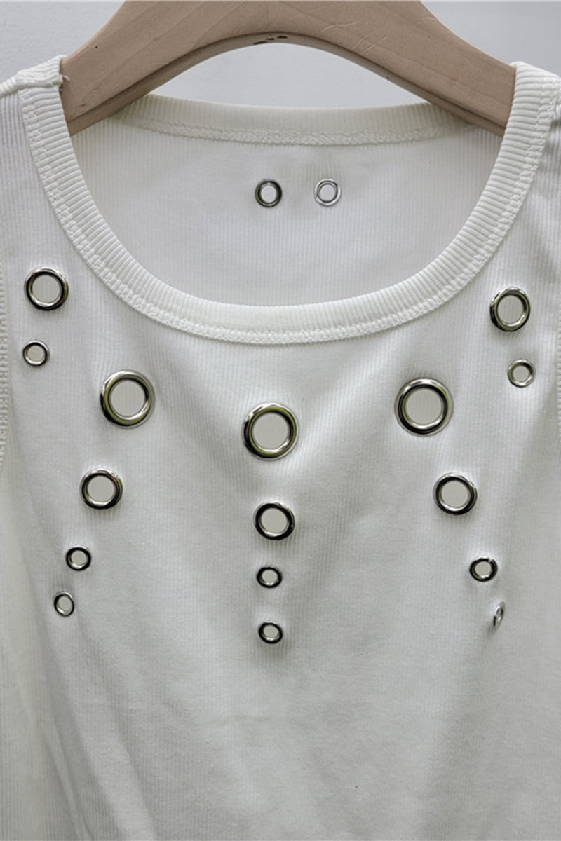 Eyelet Embellished Ribbed Tank Top