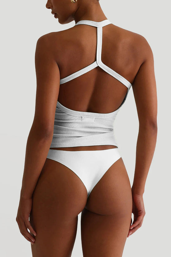Halter Neck Ribbed Tank Top