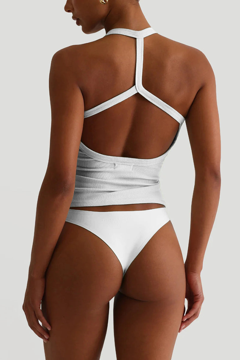 Halter Neck Ribbed Tank Top