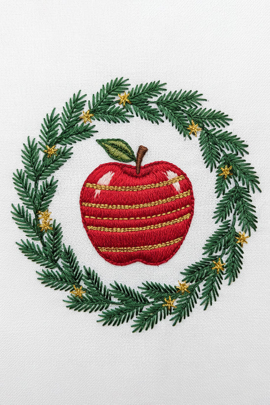 Christmas Wreath Apple Embroidered T-Shirt