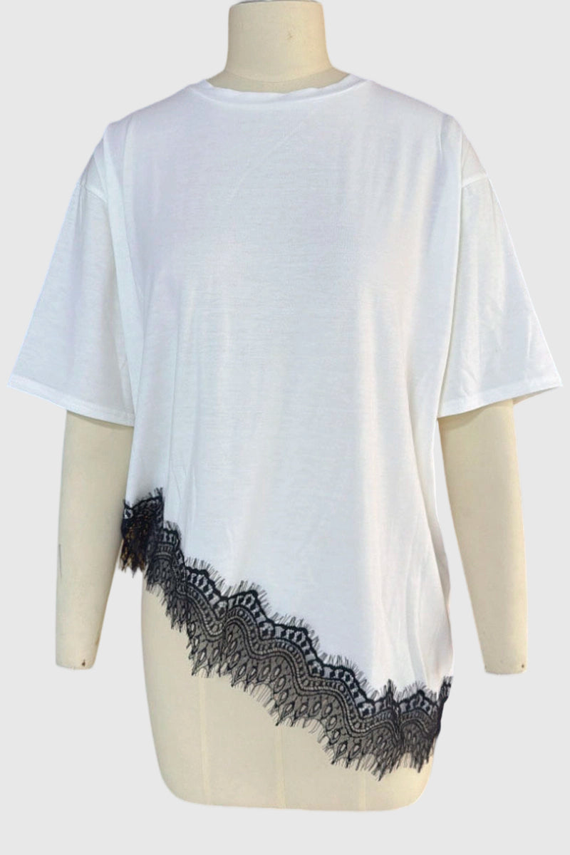 Elegant Lace Trim Loose Fit Top