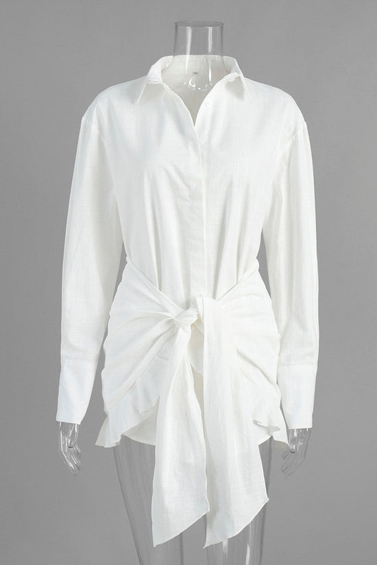 Collared Knot Front Casual Shirt Dress
