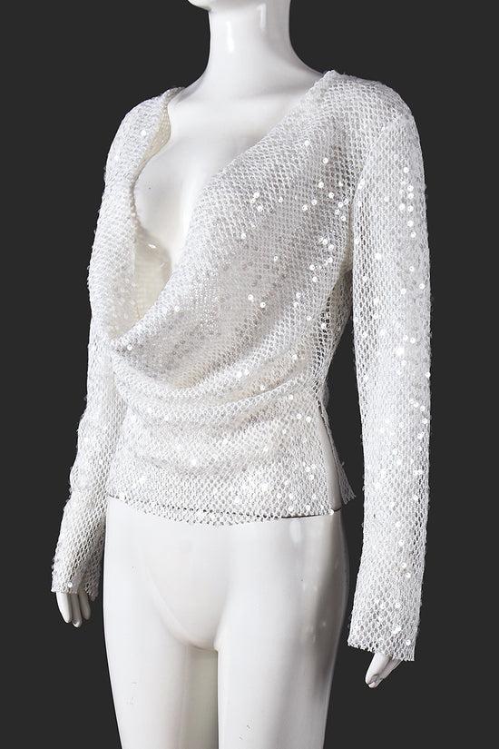 Plunging Sequin Long Sleeve Blouse